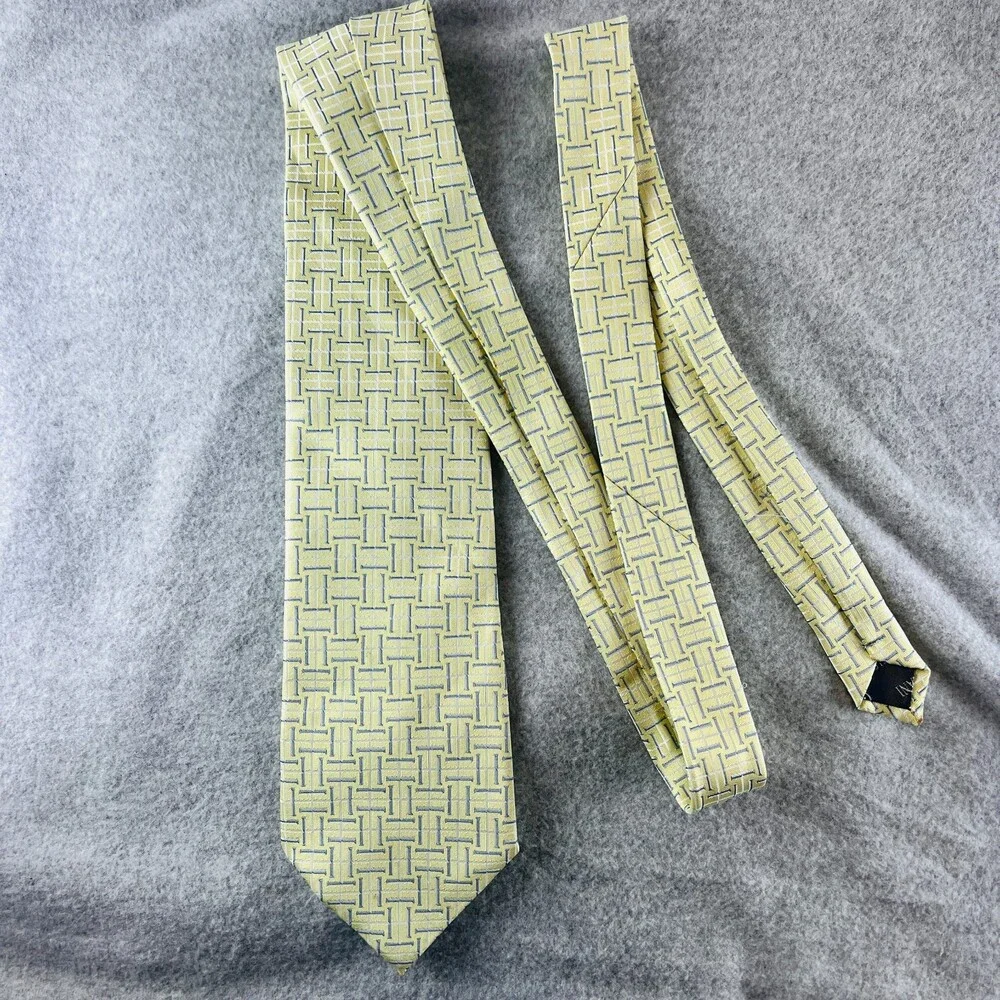 Giorgio Armani Neck Tie Mens One Size Yellow Silk Geometric Formal 4